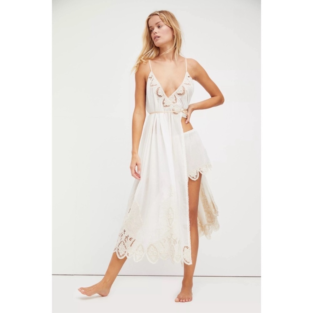 Free People Lydia Embroidered Beaded Cutout Maxi Dress & Shorts Set $398 Large